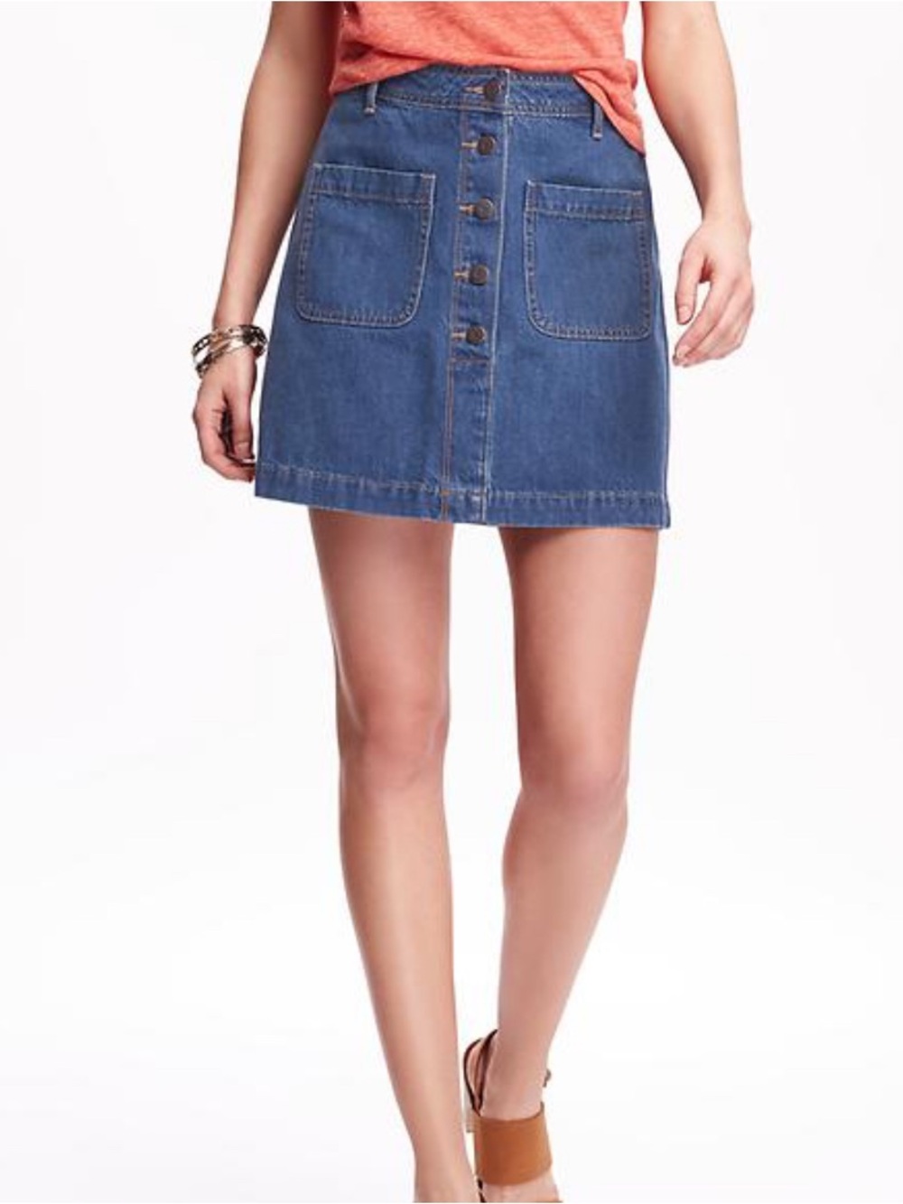 Old Navy 16 dark-wash denim mini skirt front button utility patch pockets NEW